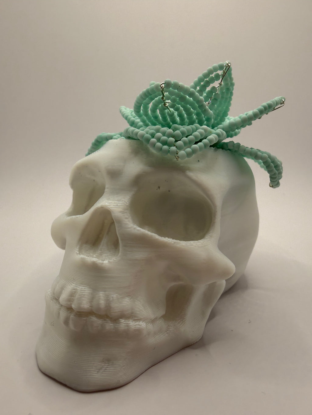 Calavera con suculenta turquesa pastel