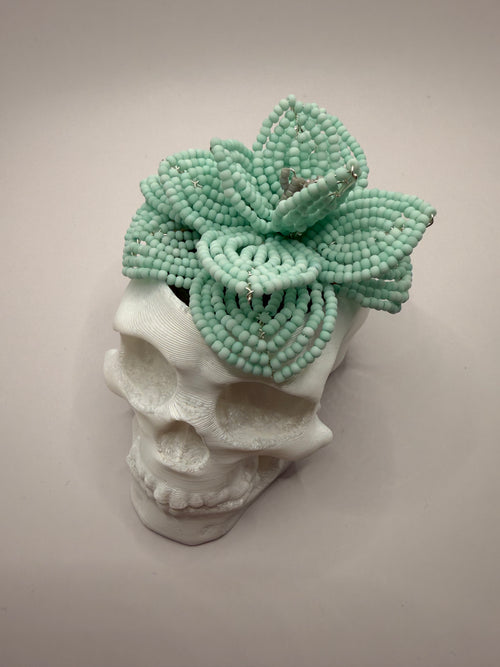 Calavera con suculenta turquesa pastel